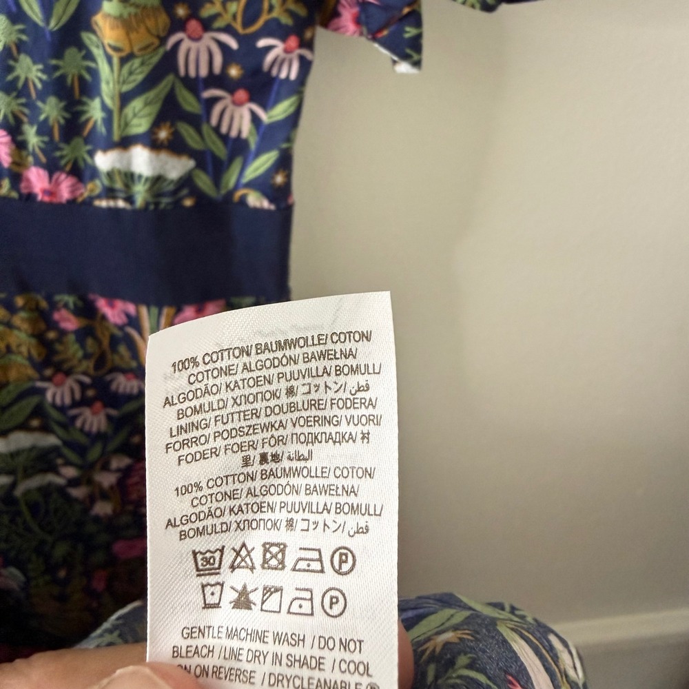 Boden Botanical Floral Tiered Midi Dress Navy Blue Ruffled Puff Sleeve US 14R - Picture 10 of 10